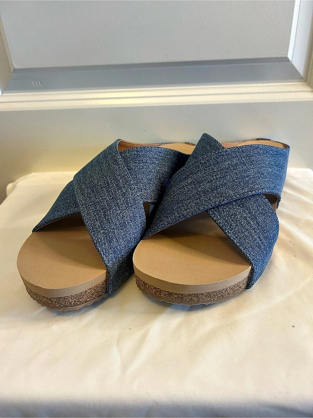 Volatile Ablette Ultra Comfort Slip-on Crisscross Slides Denim Cross-Strap